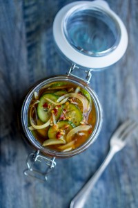spicy-sweet pickled cucumbers-NE vertical